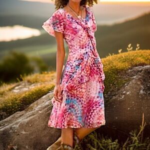 Sundance Silk Dress Sz 8 M Watercolors Sheer Romantic Fairy Feminine Coquette‎